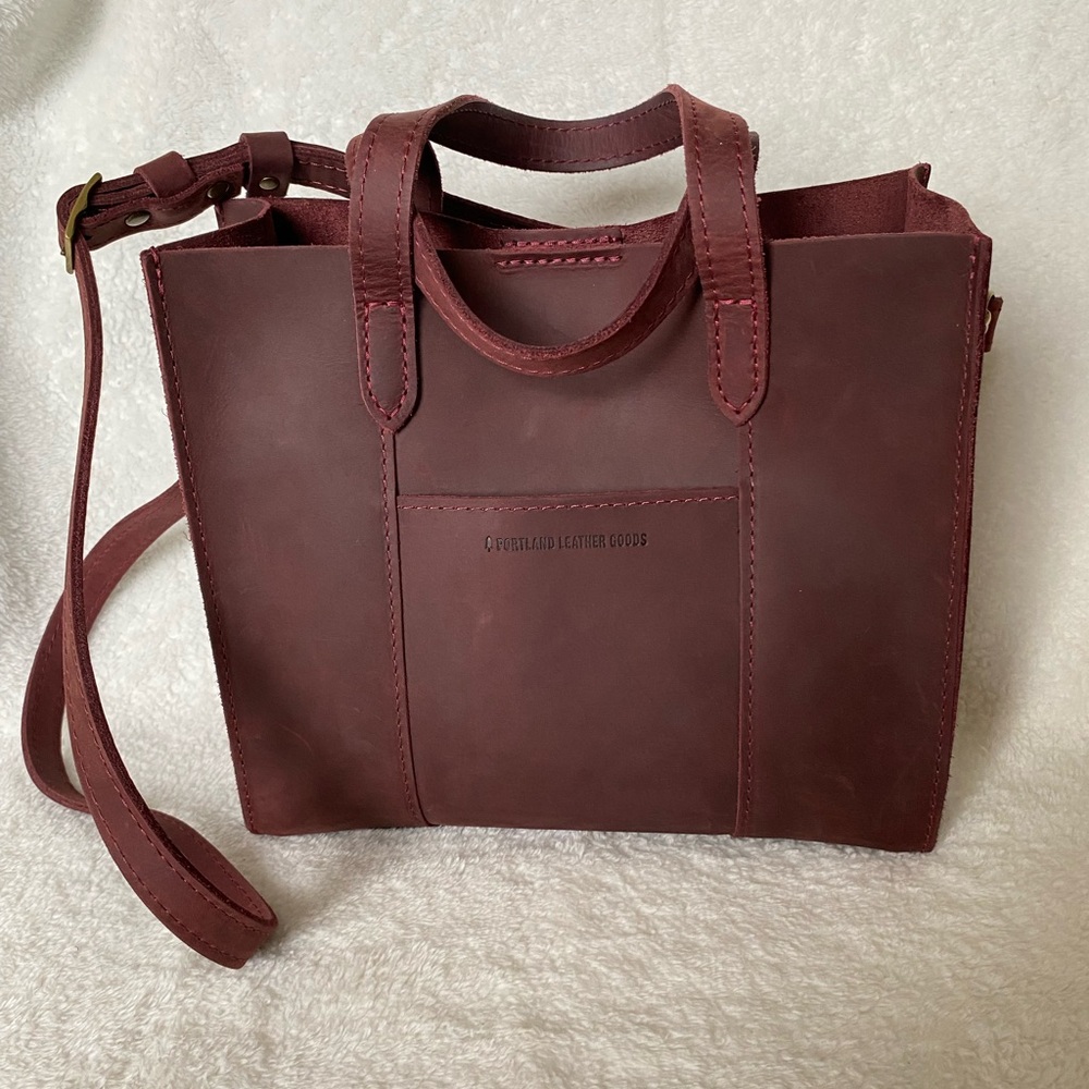 Leather Crossbody Tote in Deep Burgundy